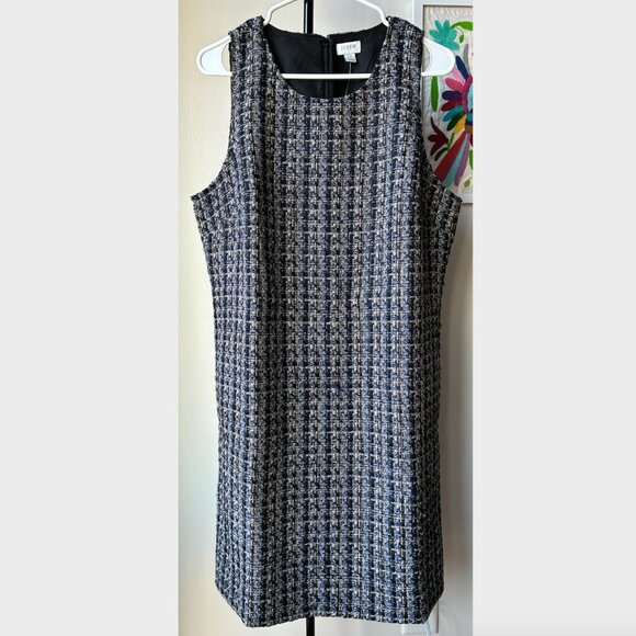 J. Crew NWT Tweed Black & Navy Sleeveless Shift Dress - Picture 2 of 9